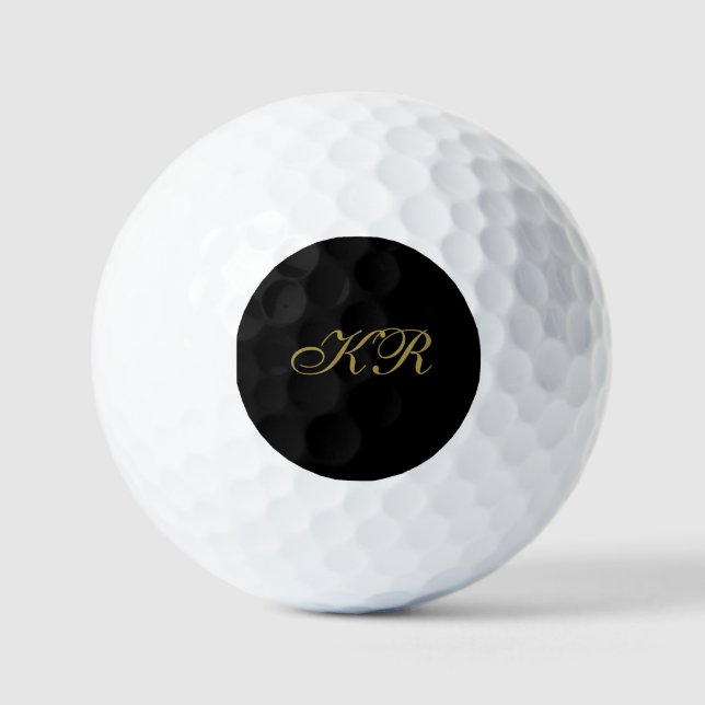 Monogramm Minimalist Schwarz Gold Initialen Elegan Golfball (Vorderseite)