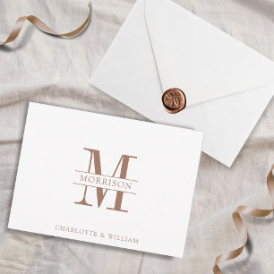 Monogramm Minimalistisch, einfach braun und weiß Mitteilungskarte