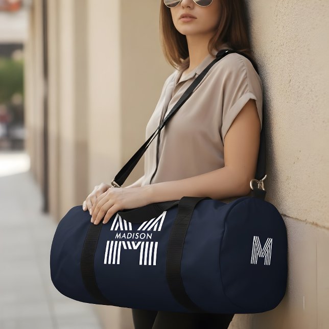 Monogramm Minimalistisch Retro Duffle Bag (Von Creator hochgeladen)