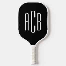 Monogramm Minimalistisch Schwarz/Weiß mit 3 Buchst Pickleball Schläger