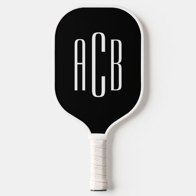 Monogramm Minimalistisch Schwarz/Weiß mit 3 Buchst Pickleball Schläger (Vorderseite)
