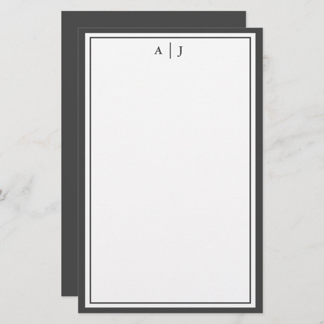 Monogramm Minimalistisch Schwarzweiß-Weiß Briefpapier (Vorne/Hinten)