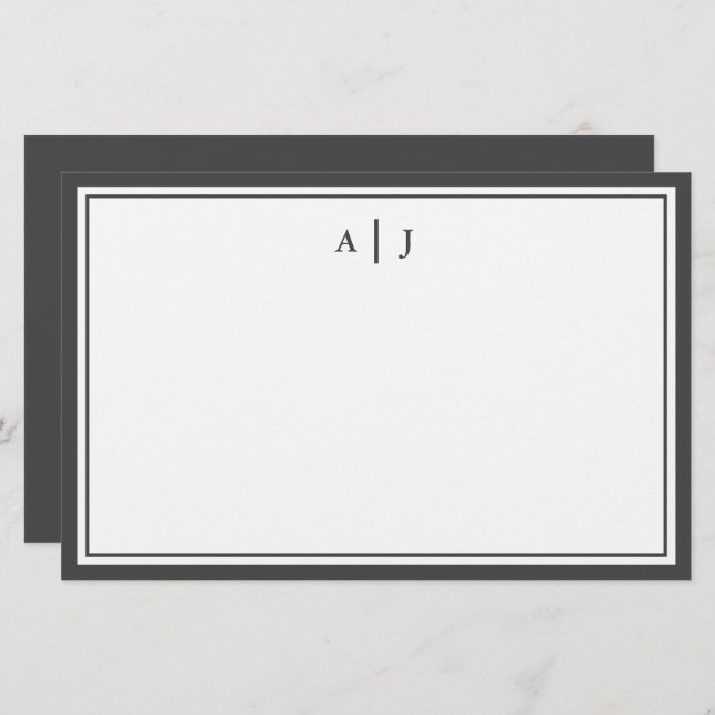 Monogramm Minimalistisch Schwarzweiß-Weiß Briefpapier (Vorne/Hinten)