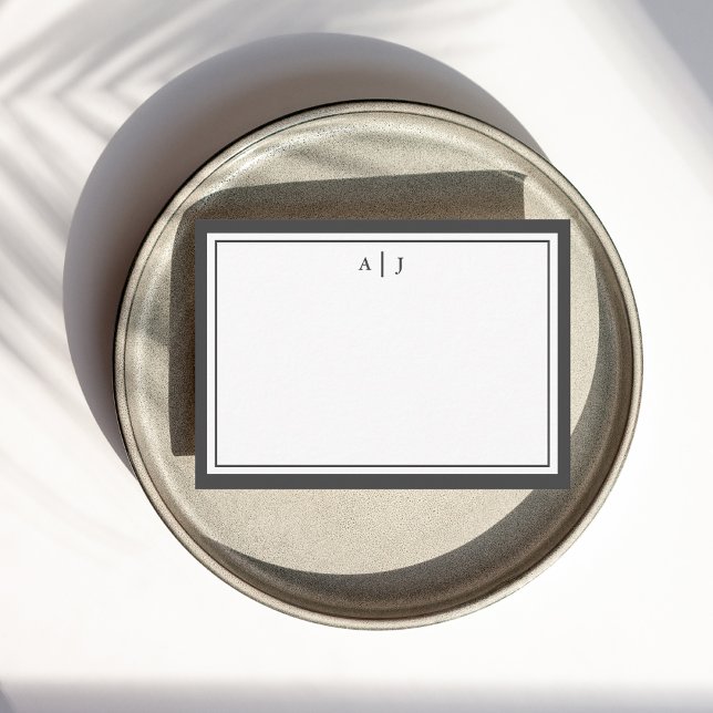 Monogramm Minimalistisch Schwarzweiß-Weiß Mitteilungskarte (Von Creator hochgeladen)