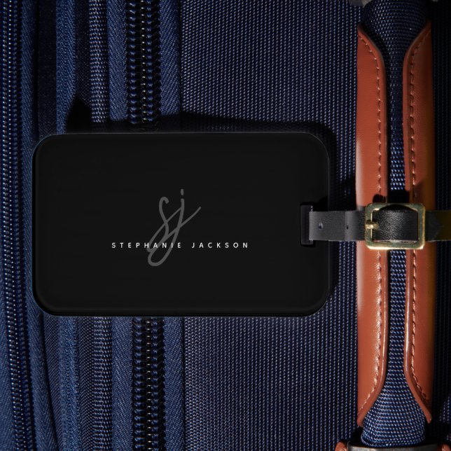 Monogramm Minimalistische Schwarze Buchstaben Gepäckanhänger (Vorderseite Insitu 4)