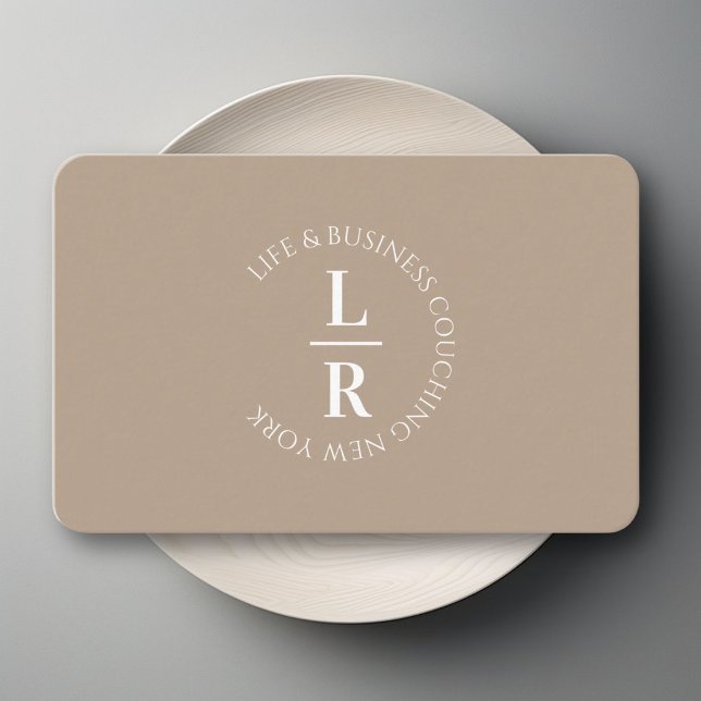 Monogramm, minimalistisches beigefarbenes Geschäft Visitenkarte (Monogram, minimalistic beige brown business business card)