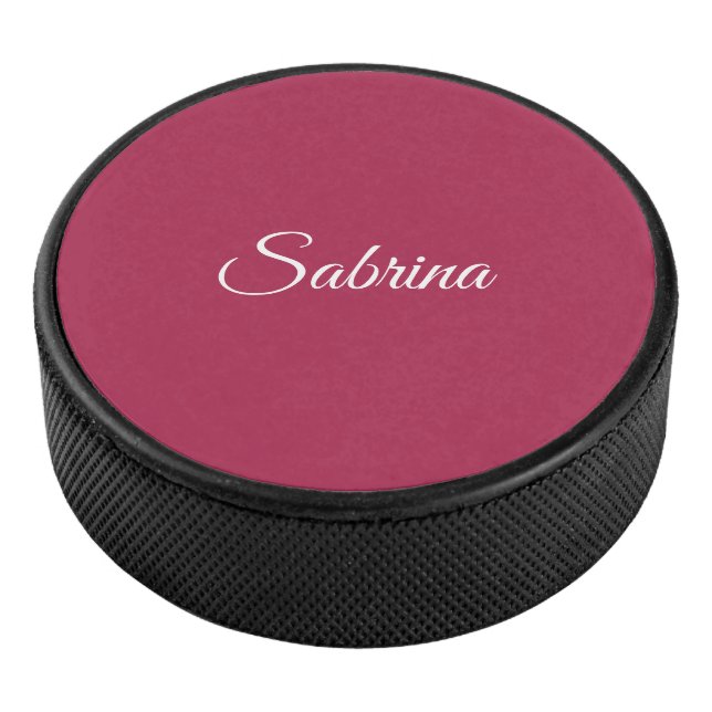 Monogramm minimalistisches Kirschrosarot Eishockey Puck (3/4)