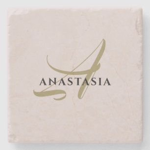 Monogramm minimalistisches Pastellrot Rosa Gold sc Steinuntersetzer