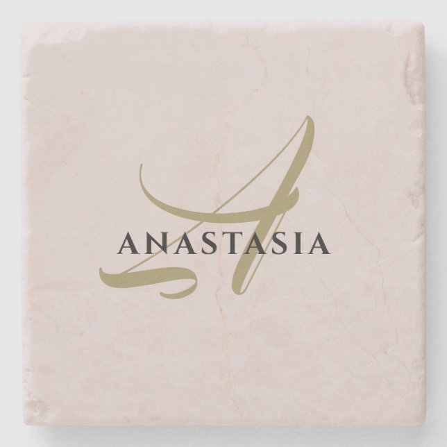 Monogramm minimalistisches Pastellrot Rosa Gold sc Steinuntersetzer (Vorderseite)