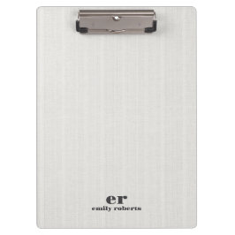 Monogramm Minimalistisches Weiß Braunes Jute Grau Klemmbrett