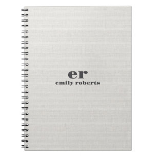 Monogramm Minimalistisches Weiß Braunes Jute Grau Notizblock