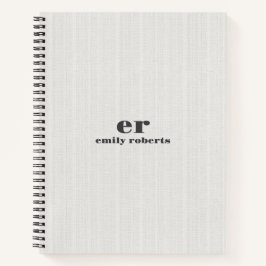 Monogramm Minimalistisches Weiß Leinen Grau Typogr Notizbuch