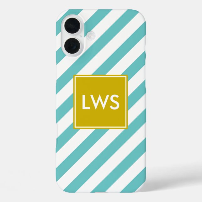 Monogramm Minze und gelbe Diagonalstreifen Case-Mate iPhone Hülle (Rückseite)