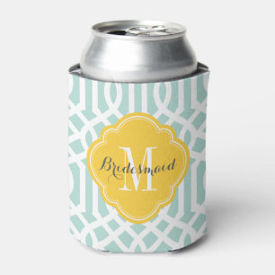 Monogramm Minze und Gelbe Trellis Dosenkühler
