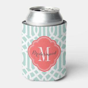 Monogramm Minze und Korallen Dosenkühler