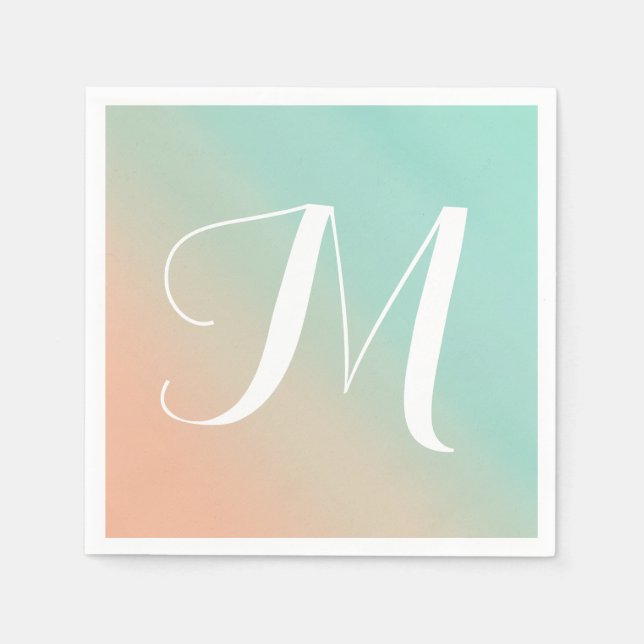 Monogramm Minze und Peach Ombre Fade Serviette (Vorderseite)