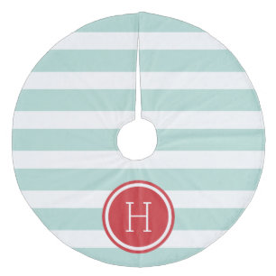 Monogramm Minze und Rote Preppy-Streifen Fleece Weihnachtsbaumdecke