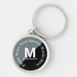 Monogramm mit benutzerdefiniertem Text auf schwarz Schlüsselanhänger