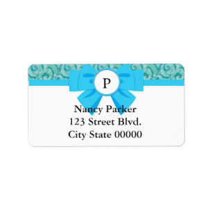 Monogramm mit blauem Ribbon mit Muster Adressaufkleber