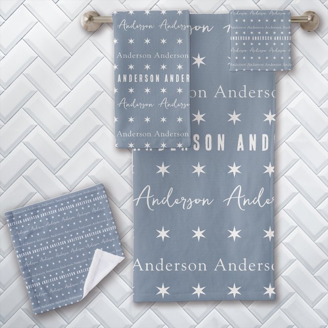 Monogramm mit blauer Wiederholfamilie Badhandtuch Set (Von Creator hochgeladen)