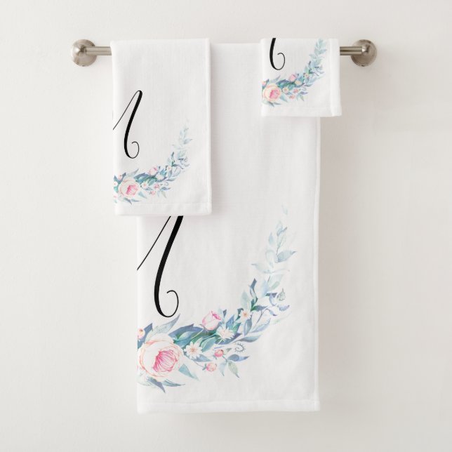 Monogramm mit Blumen Badhandtuch Set (Insitu)