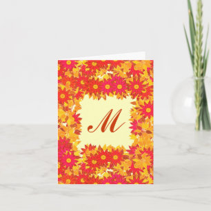 Monogramm mit Blumen gerahmt - rot und gold
