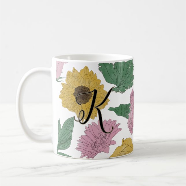 Monogramm mit Blumenlinien Kaffeetasse (Links)