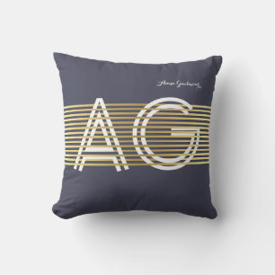 Monogramm mit dünnen goldenen Streifen Kissen Für Draußen
