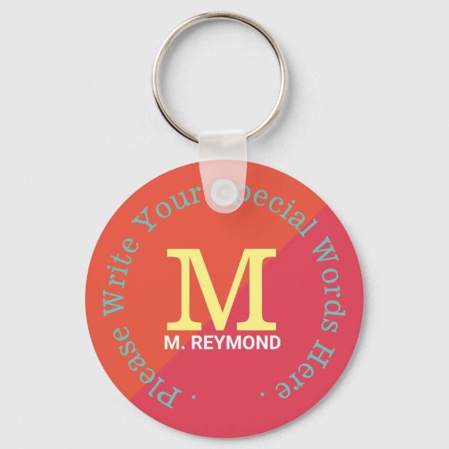 Monogramm mit eigenem Text auf zwei Töne rötlich Schlüsselanhänger (Vorderseite)