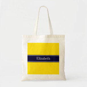 Monogramm mit einem gelben, blauen Ribbon-Namen Tragetasche