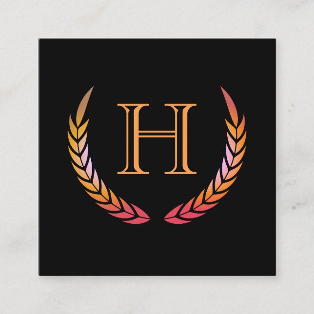 Monogramm mit Elementen (orange) Quadratische Visitenkarte (Vorderseite)