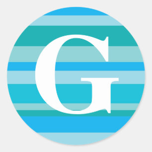 Monogramm mit farbenfroher Streifenunterlage - G Runder Aufkleber