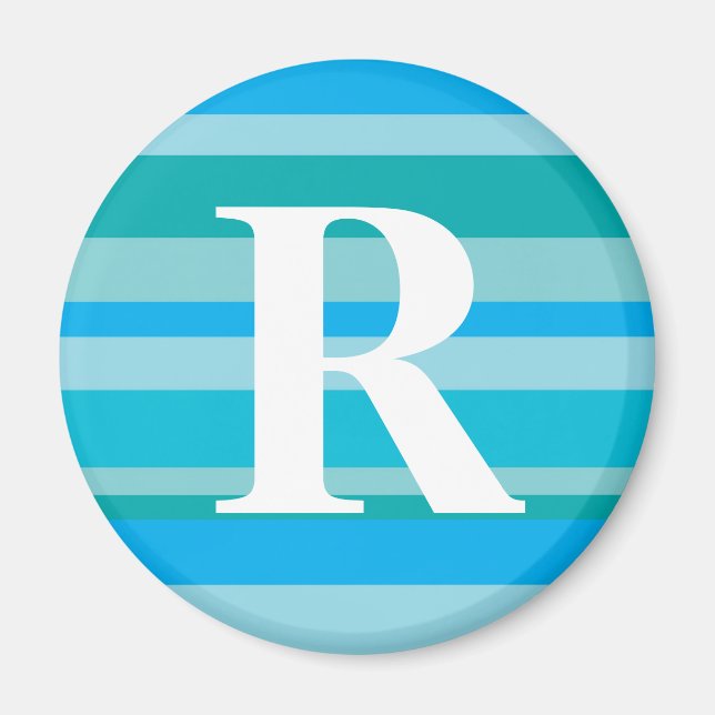 Monogramm mit farbenfroher Streifenunterlage - R Magnet (Vorne)