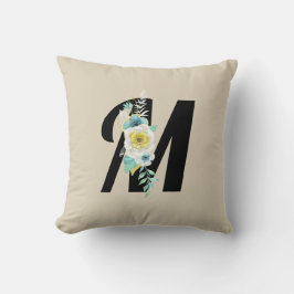 Monogramm mit Floral Spray in Aqua und Weiß Kissen