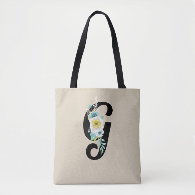 Monogramm mit Floral Spray White und Aqua (Vorderseite)