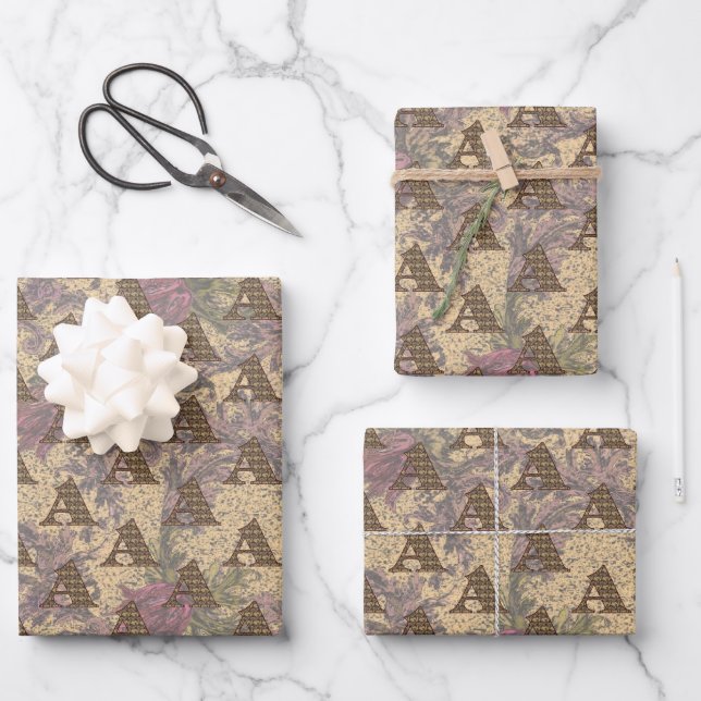 Monogramm mit floralen Anfangsbuchstaben Ein elega Geschenkpapier Set (Vorderseite)