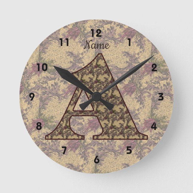 Monogramm mit floralen Anfangsbuchstaben     Runde Wanduhr (Vorderseite)