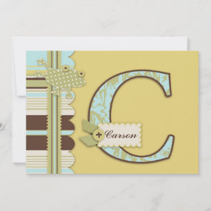 Monogramm mit Frog und Stripe Print Baby Dusche Einladung