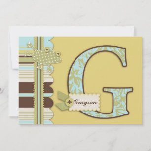 Monogramm mit Frog und Stripe Print Baby Dusche Einladung