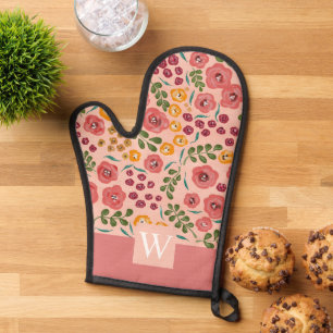Monogramm mit handbemaltem Blütenpinsel Ofenhandschuh