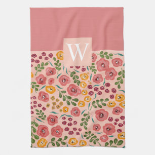 Monogramm mit handbemaltem Rosa Geschirrtuch