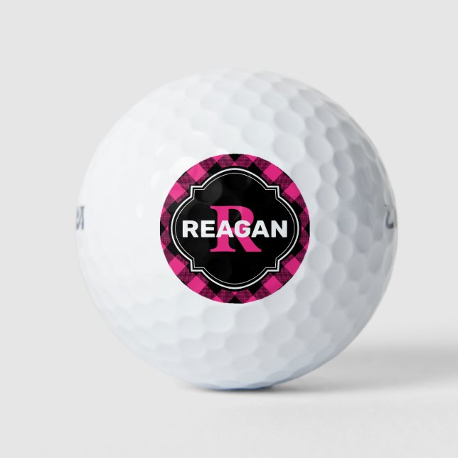 Monogramm mit Kariertem, rosa und schwarzem Buffal Golfball (Vorderseite)