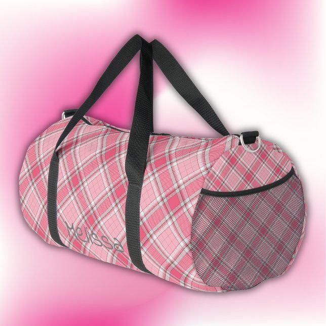 Monogramm mit Kariertem Rosa und weißem Namen | Duffle Bag (Von Creator hochgeladen)