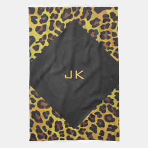 Monogramm mit Leopard Braun und Gelb Geschirrtuch