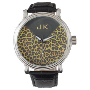 Monogramm mit Leopard Brown und Gelb Armbanduhr