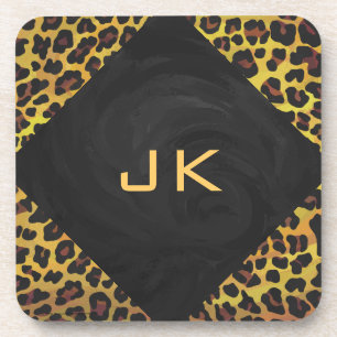 Monogramm mit Leopard Brown und Gelb Getränkeuntersetzer