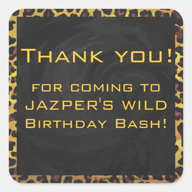 Monogramm mit Leopard Brown und Gelb Quadratischer Aufkleber (Vorderseite)