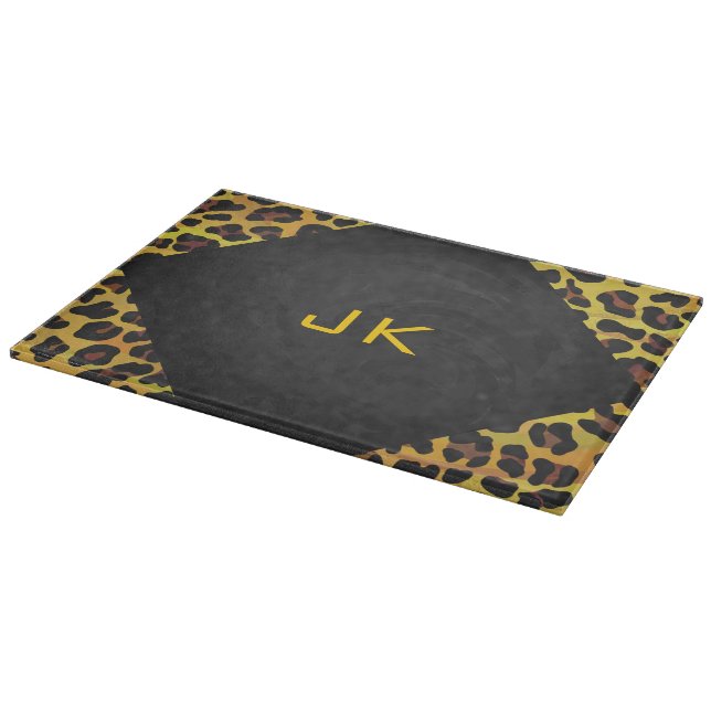 Monogramm mit Leopard Brown und Gelb Schneidebrett (Ecke)