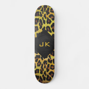 Monogramm mit Leopard Brown und Gelb Skateboard