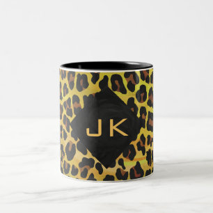 Monogramm mit Leopard Brown und Gelb Zweifarbige Tasse